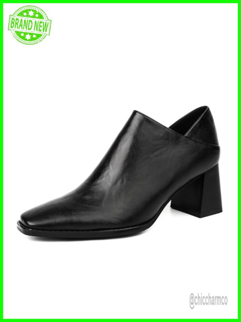 Faux Leather Chunky Heel Loafers for Women - Square Toe Side Zipper Pumps